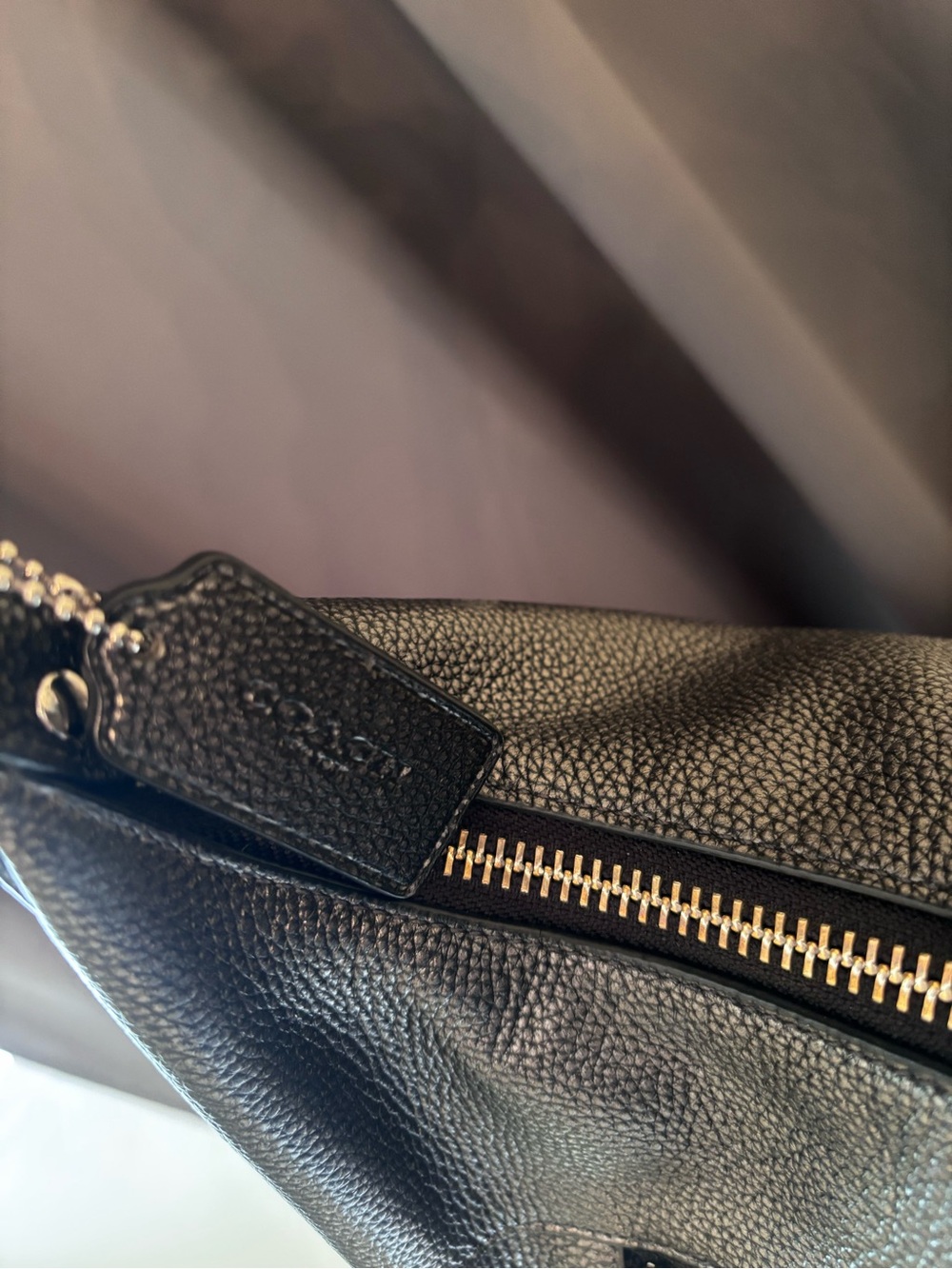 Coach Gunmetal Pebbled Leather Shoulder Bag with Silver Hardware - Picture 3 of 7